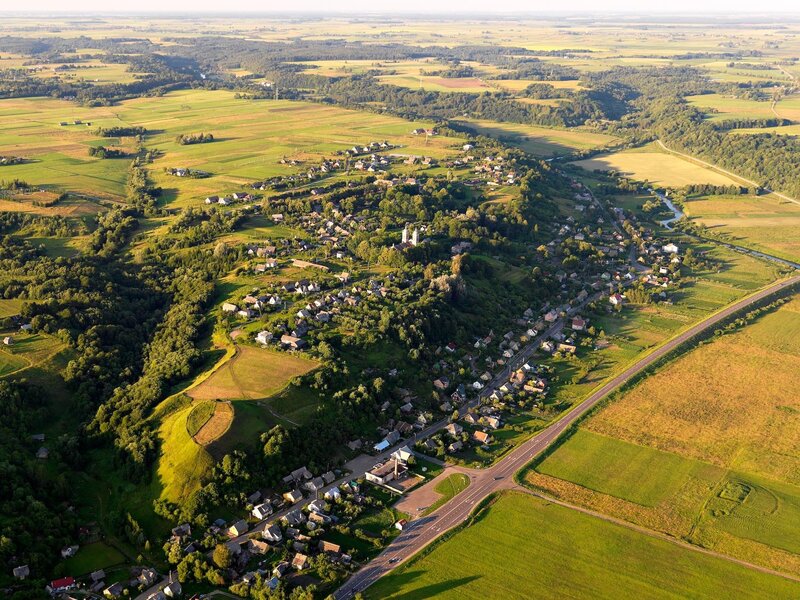 Aerial View of a Village — Green, Serene