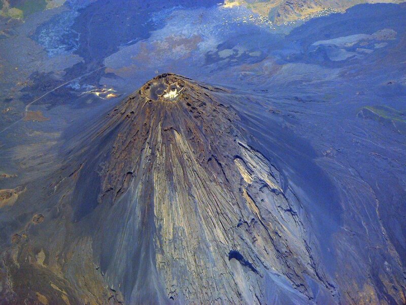 Aerial view of a volcanic cone