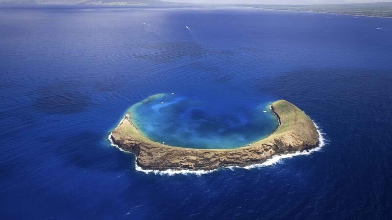 aerial view of a volcanic island