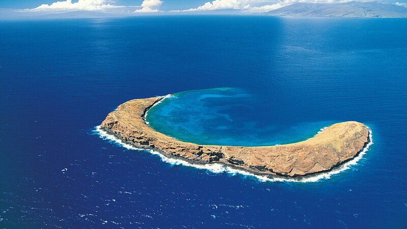 aerial view of a volcanic island