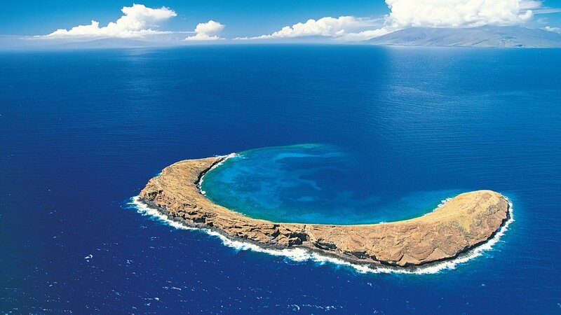Aerial view of a volcanic island