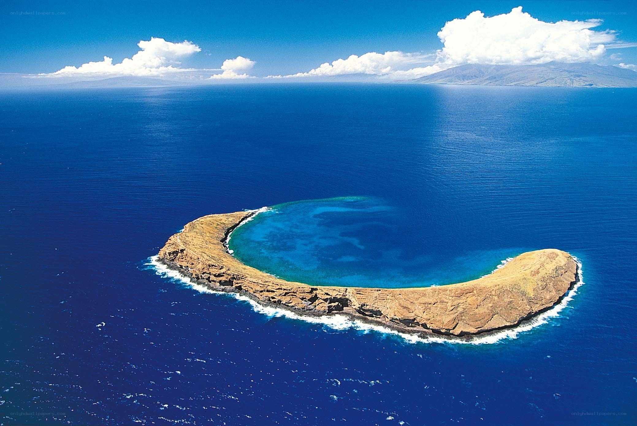 Aerial view of a volcanic island