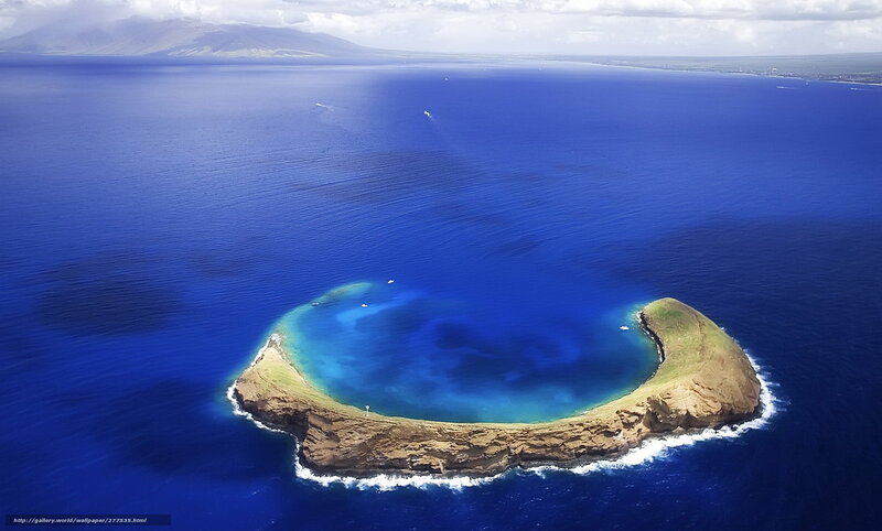 Aerial view of a volcanic island