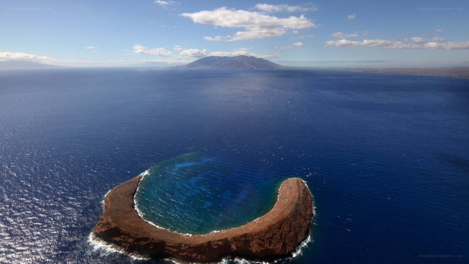 Aerial view of a volcanic island