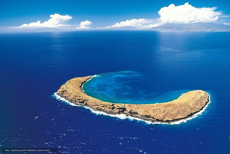 Aerial view of a volcanic island