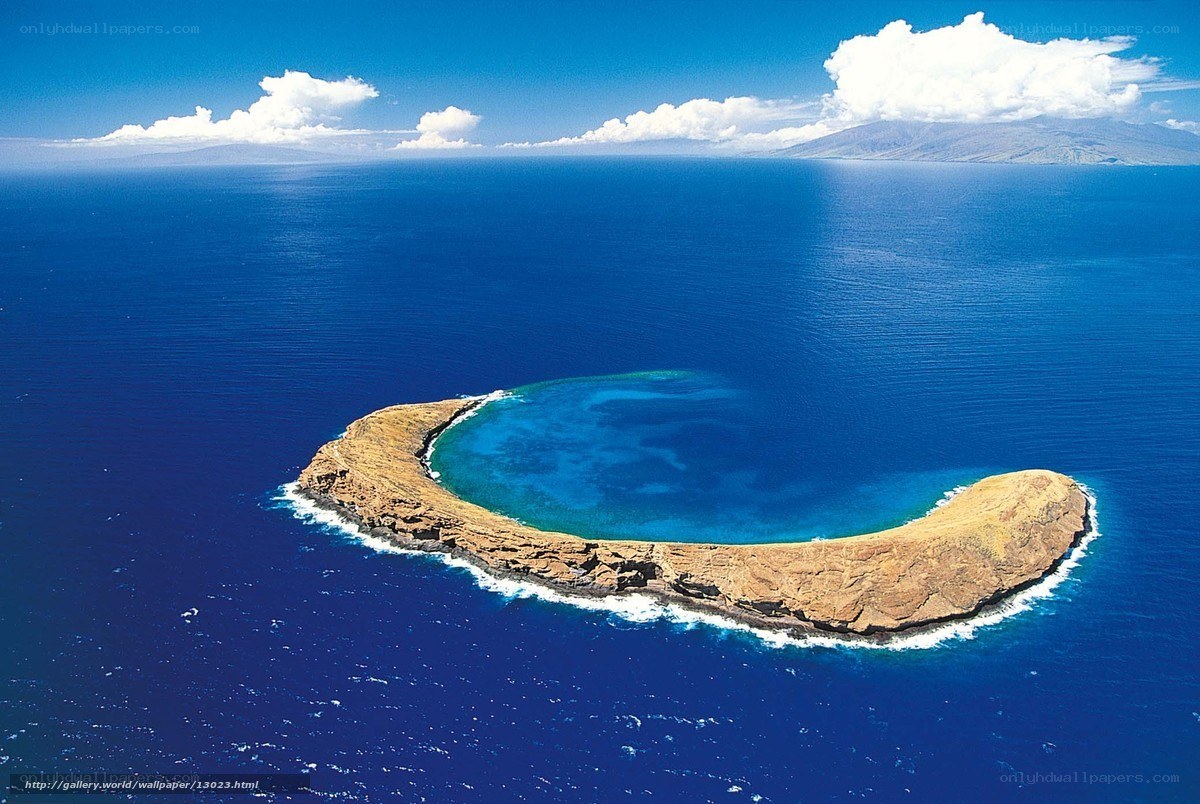 Aerial view of a volcanic island