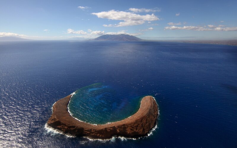 Aerial view of a volcanic islet