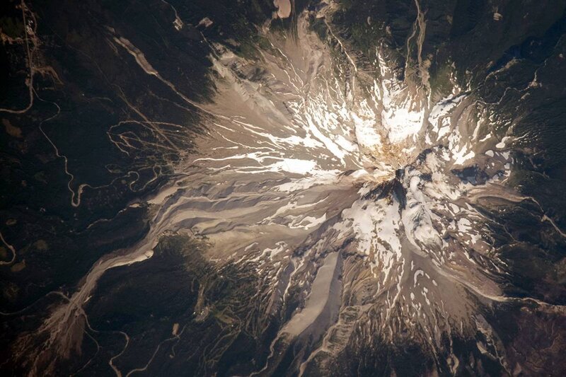Aerial view of a volcanic mountain