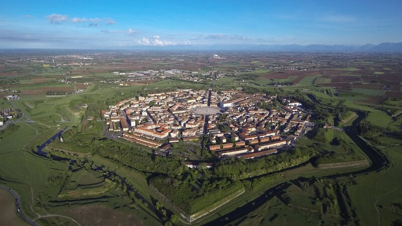 Aerial View of a Walled Town