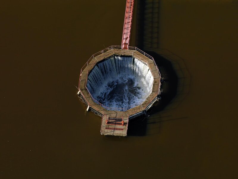 Aerial view of a water intake structure