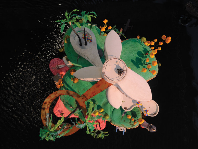 Aerial view of a whimsical island