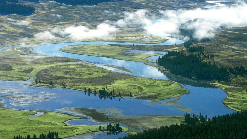 Aerial view of a winding river
