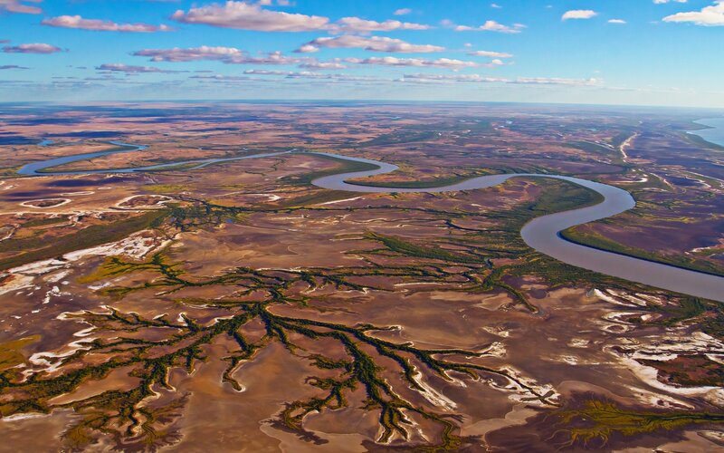 Aerial view of a winding river