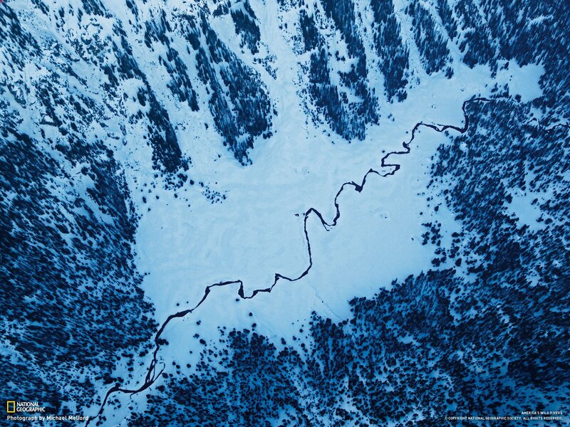 Aerial view of a winding river