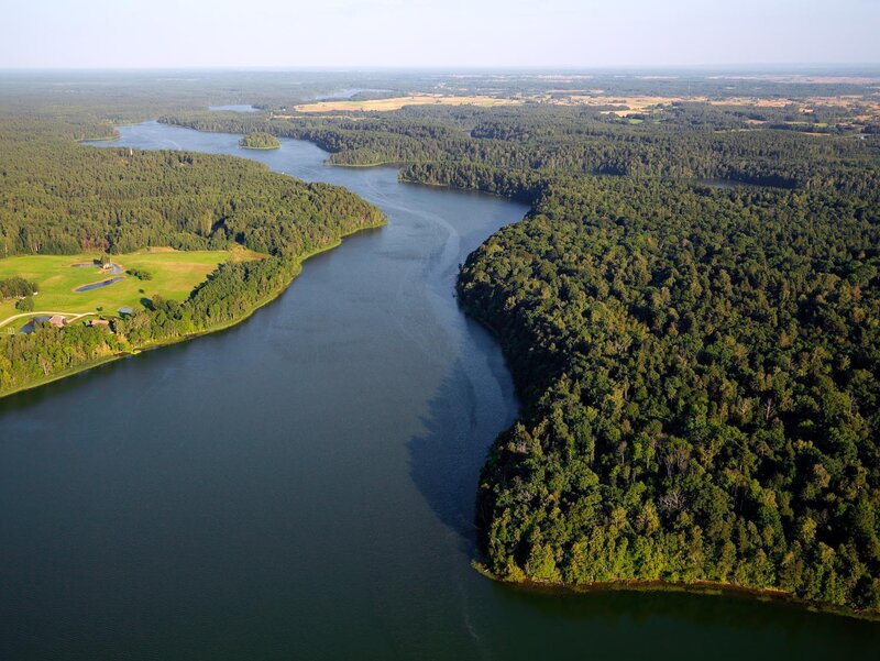 Aerial view of a winding river