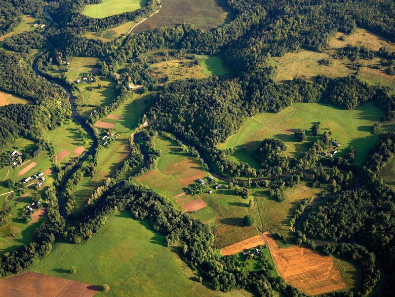 Aerial view of a winding river