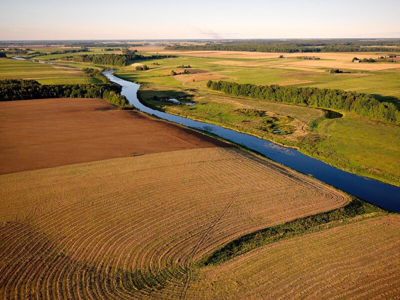 Aerial view of a winding river