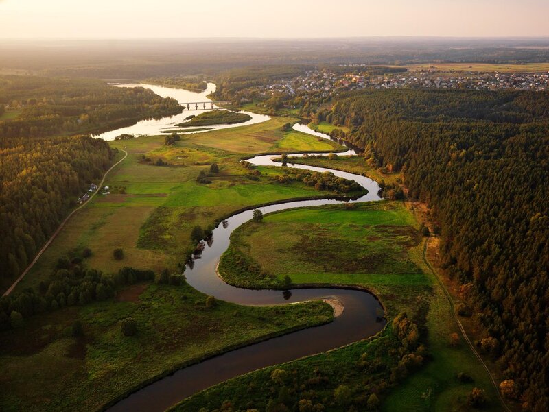 Aerial view of a winding river