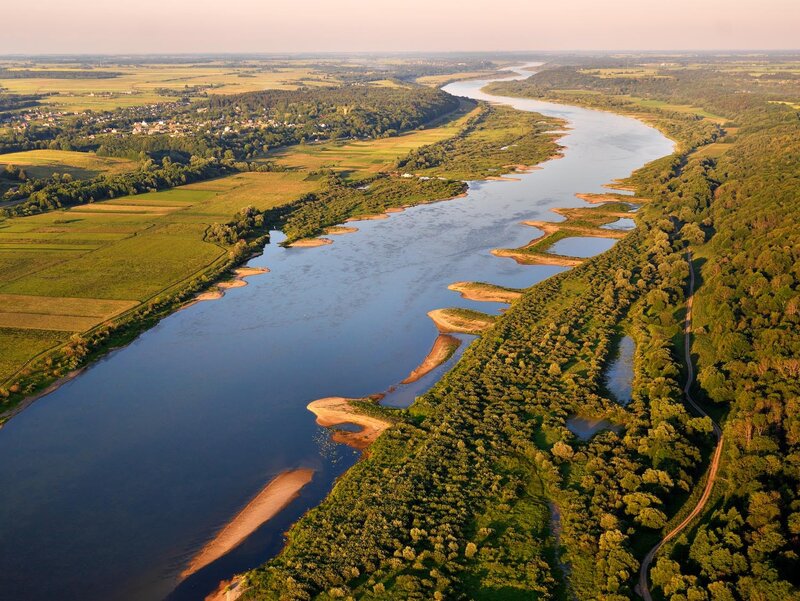 Aerial view of a winding river