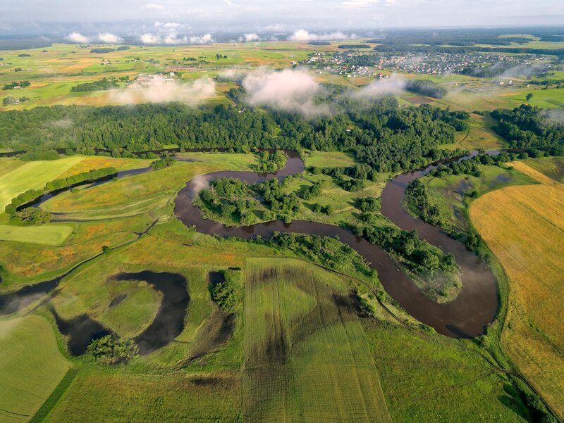 Aerial view of a winding river