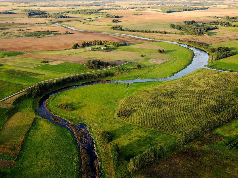 Aerial view of a winding river