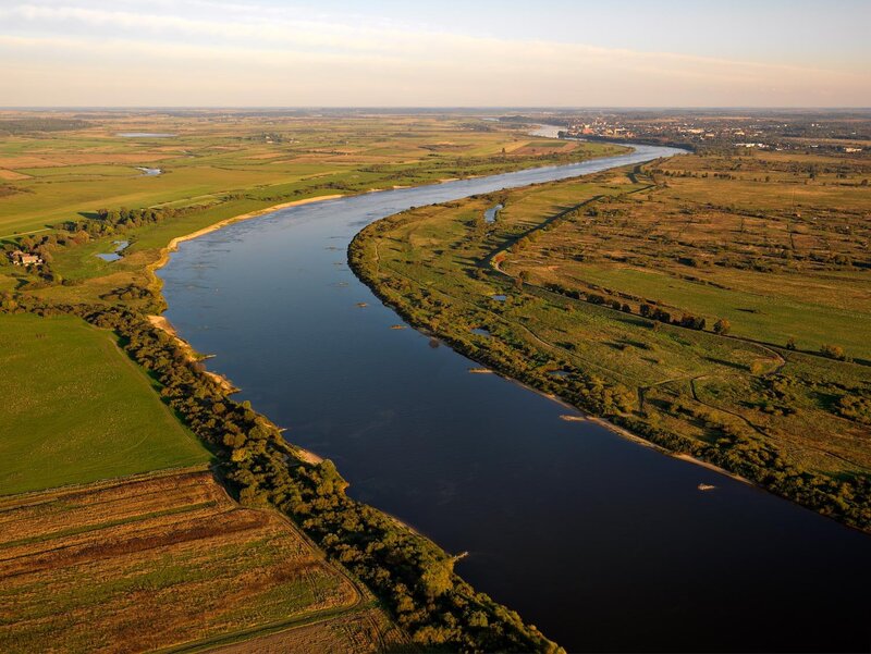 Aerial view of a winding river