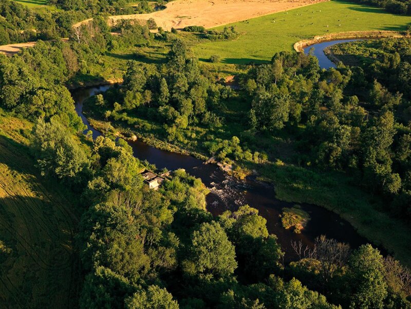 Aerial view of a winding river