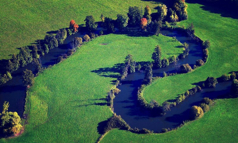 Aerial view of a winding river