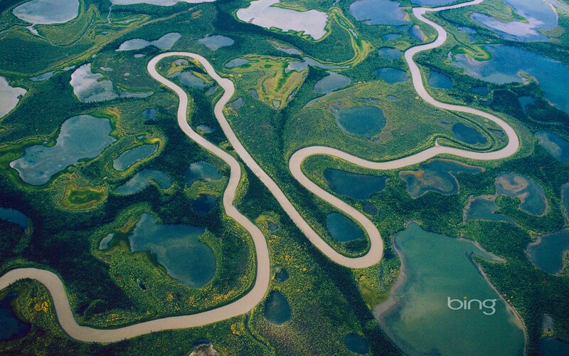 Aerial view of a winding river