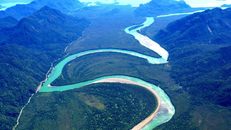 Aerial view of a winding river