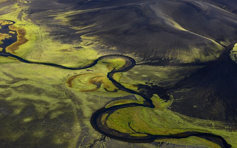 Aerial view of a winding river