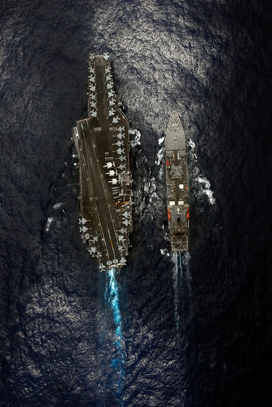 Aerial view of aircraft carriers