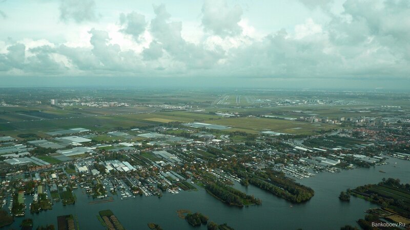 Aerial view of airport and waterways