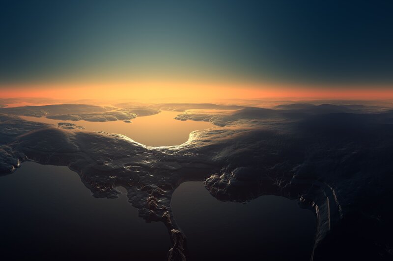 Aerial view of alien landscape