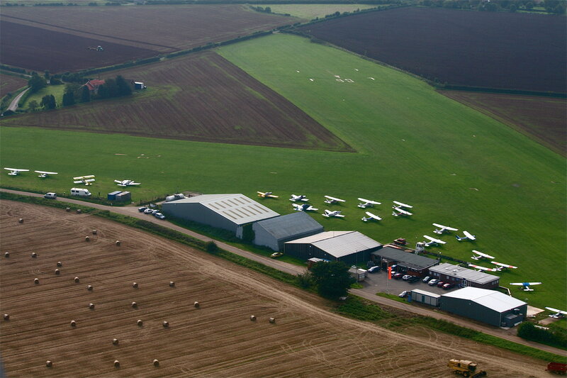 Aerial view of an airfield
