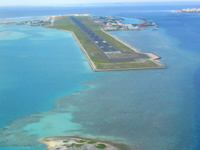 Aerial view of an island airport