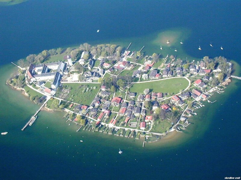 aerial view of an island village