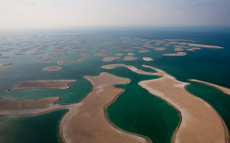 Aerial view of artificial islands
