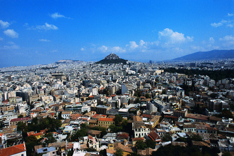 Aerial view of Athens cityscape