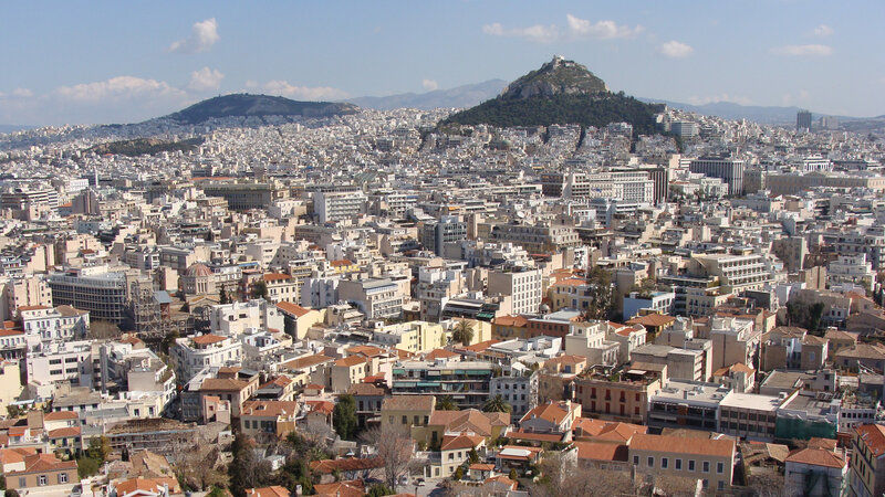 Aerial view of Athens cityscape