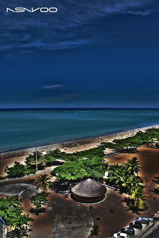 Aerial view of beach at dusk