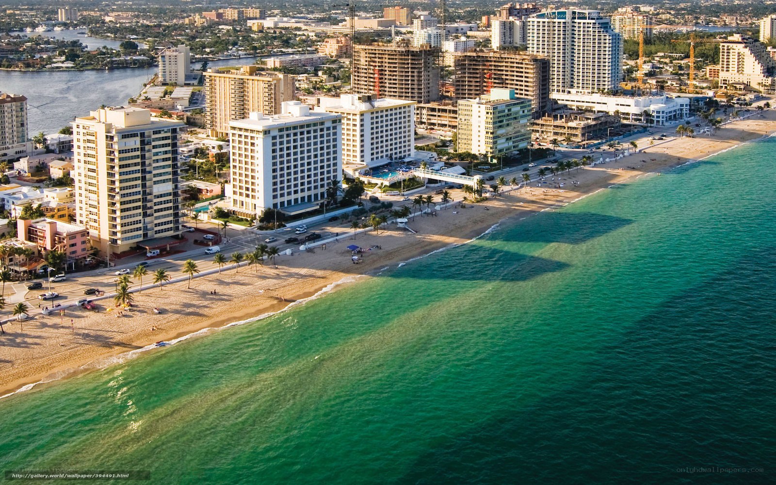 Aerial view of beachfront city