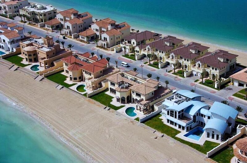 Aerial view of beachfront villas