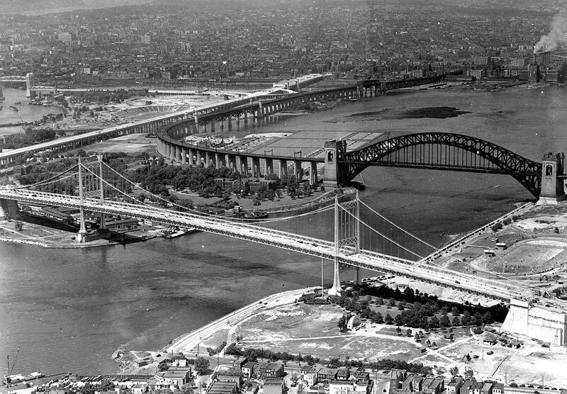Aerial view of bridges over river
