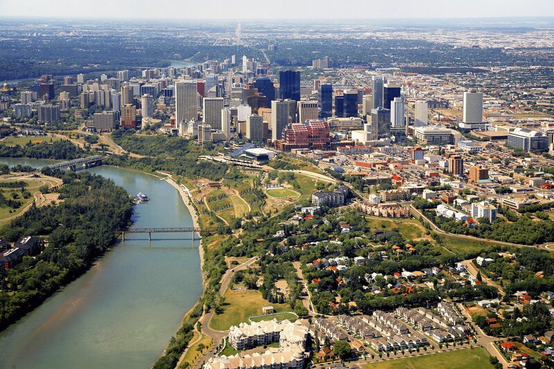 Aerial view of Calgary cityscape