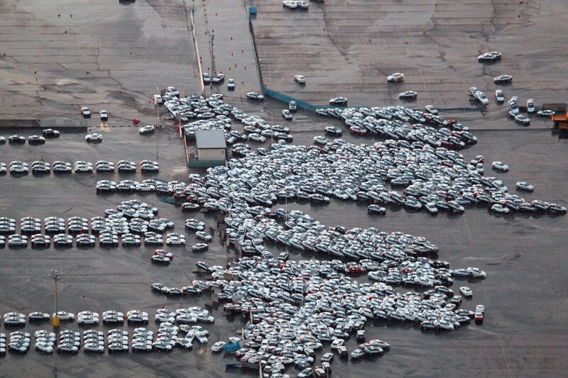 Aerial view of car lot