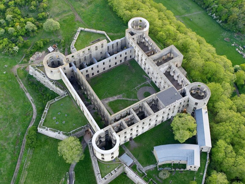 Aerial view of castle ruins