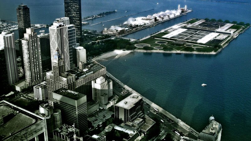 Aerial View of Chicago — Blue, Dramatic, Afternoon, Photograph
