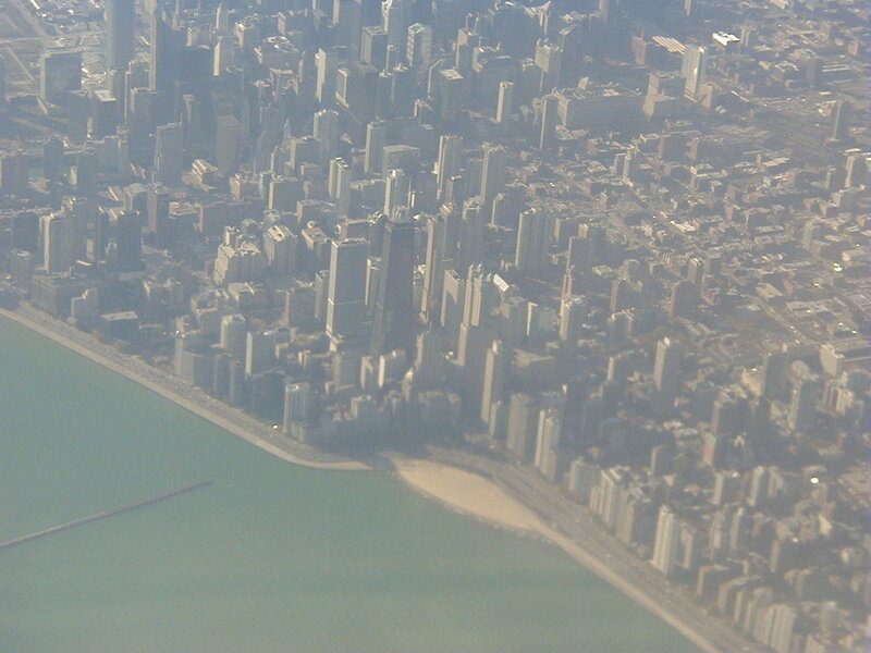 aerial view of chicago skyline