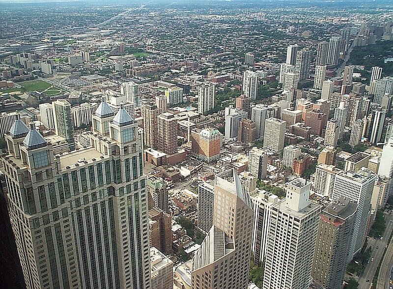 aerial view of chicago skyline